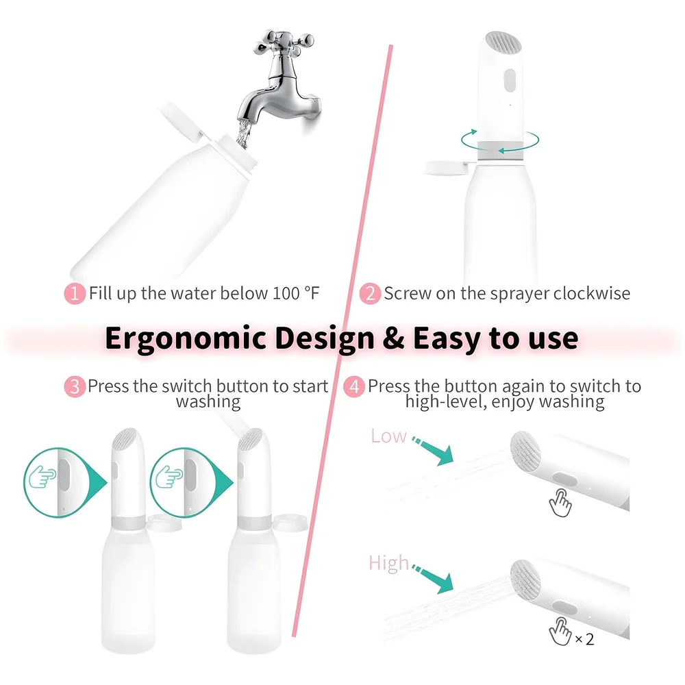 Portable Jet Spray for Travel, High Pressure Electric Sprayer Toilet Handheld Bidet on the Go for Hygiene Cleaning Commode Shower Bottle Foreign Travellers Health Faucet