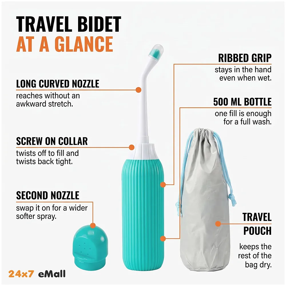 500ml Portable Retractable Travel Bidet with Bag and 2 Nozzles