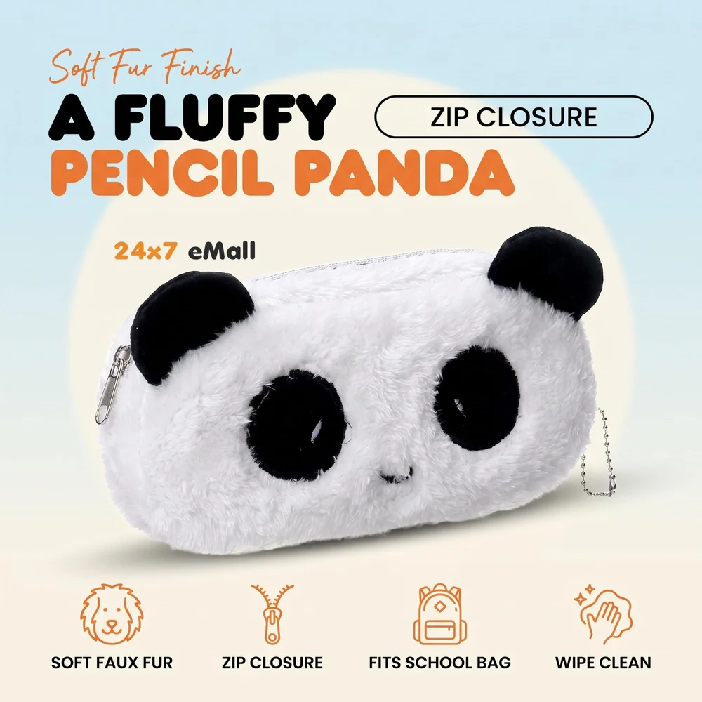 Fur Soft Toys Panda Pencil Pouch Pencil Box For Children (Panda Fur, 1),Blue
