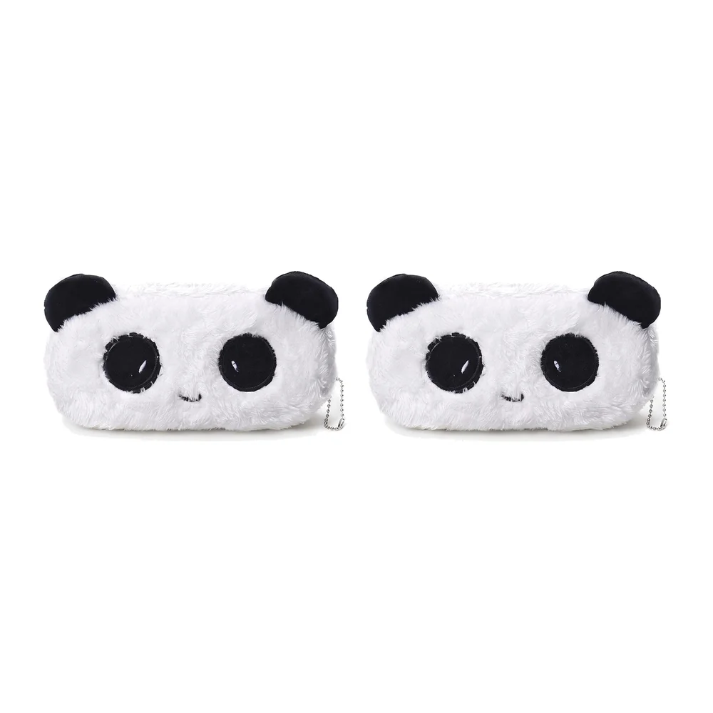 2 Pcs Panda Fur Pencil Pouch Soft Toy Box 21 x 10 cm Stationery