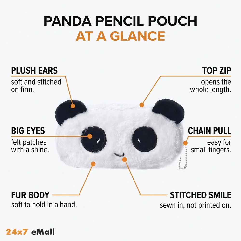 4 Pcs Panda Fur Pencil Pouch Soft Toy Box 21 x 10 cm Stationery