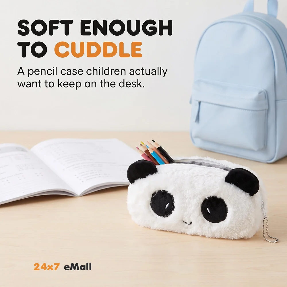 Fur Soft Toys Panda Pencil Pouch Pencil Box For Children (Panda Fur, 1),Blue