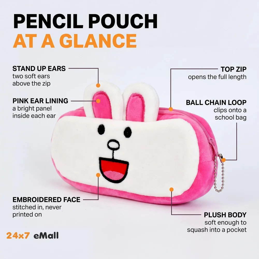 Bunny Rabbit Animal Pencil Pouch Soft Toys for Children, Kids Favorite Pencil Box (Bunny)