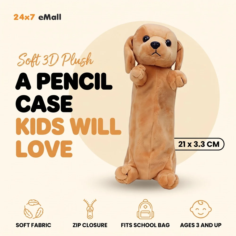 Fabric Kids Favorite 3D Dog, Emoji Soft Toys Pencil Pouch Pencil Box For Children (Multicolour)