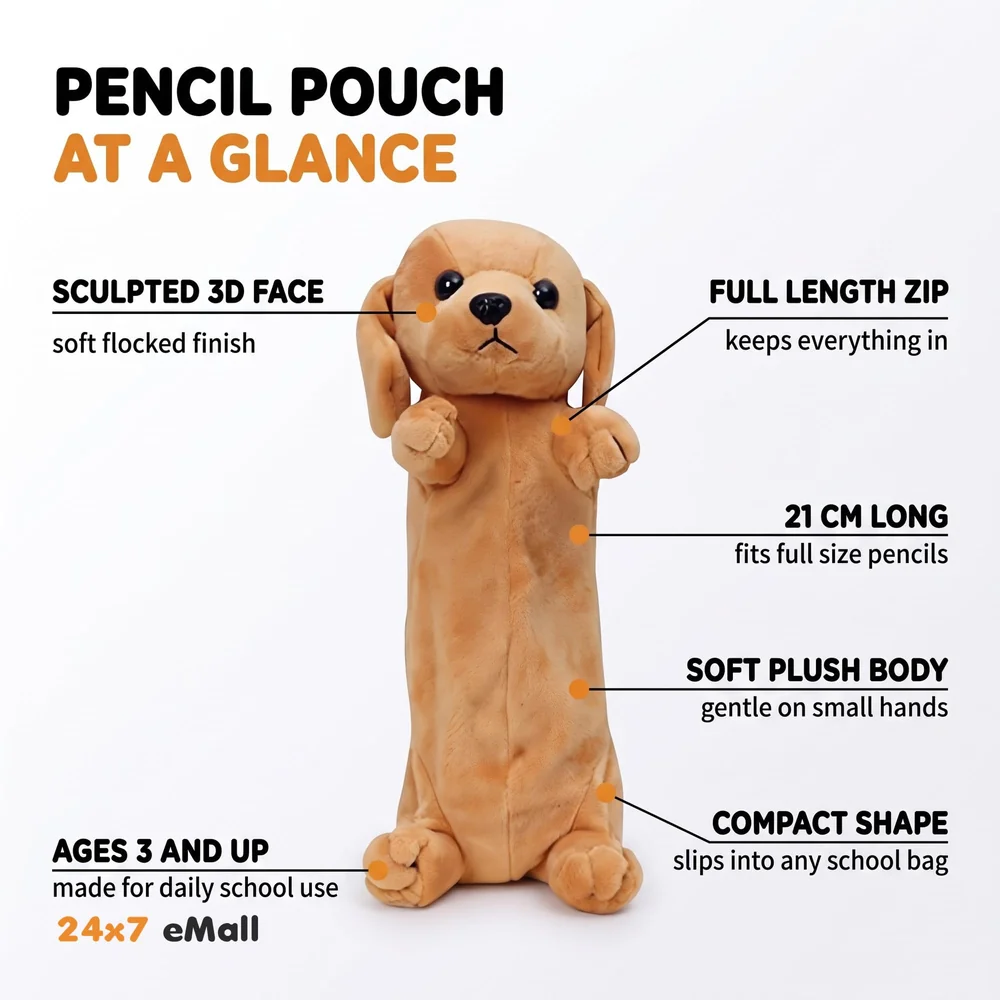 Fabric Kids Favorite 3D Dog, Emoji Soft Toys Pencil Pouch Pencil Box For Children (Multicolour)