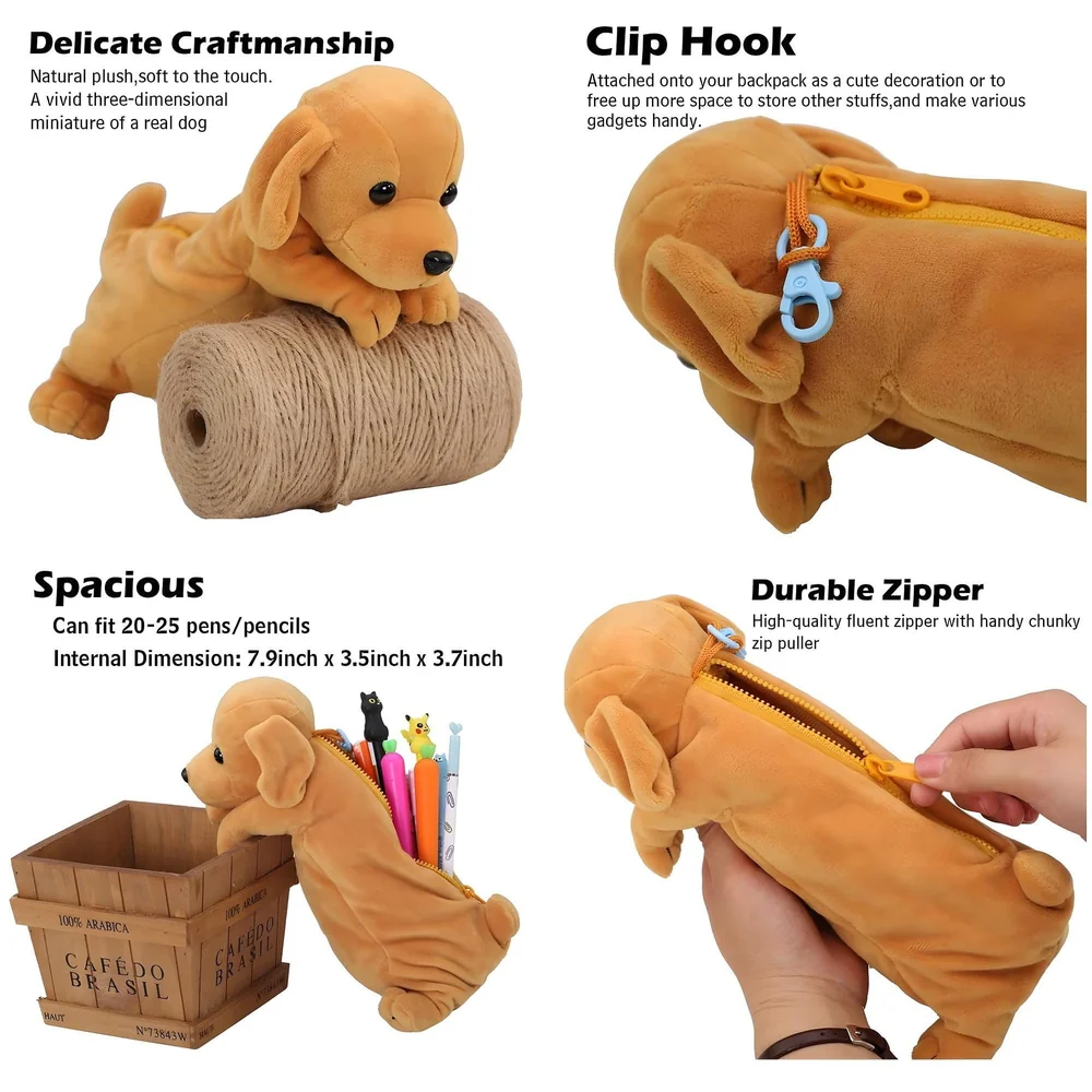 Fabric Kids Favorite 3D Dog, Emoji Soft Toys Pencil Pouch Pencil Box For Children (Multicolour)