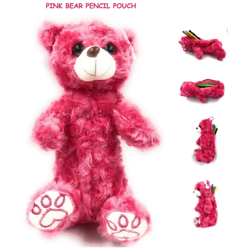 Bear Pencil Pouch Soft Toys for Children, Kids Favorite Pencil Box (3D Dark Pink Bear)