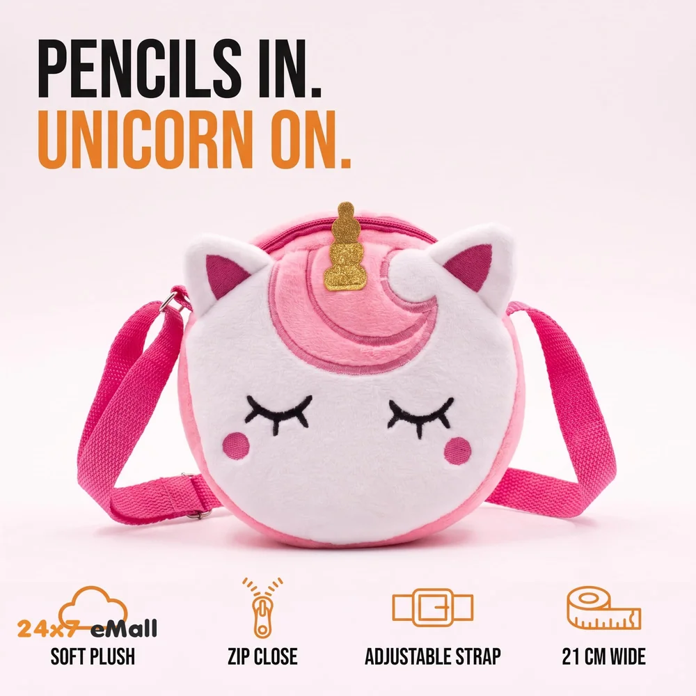 Emoji Pencil Pouch Soft Toys for Children, Kids Favorite Pencil Box (Unicorn Round)