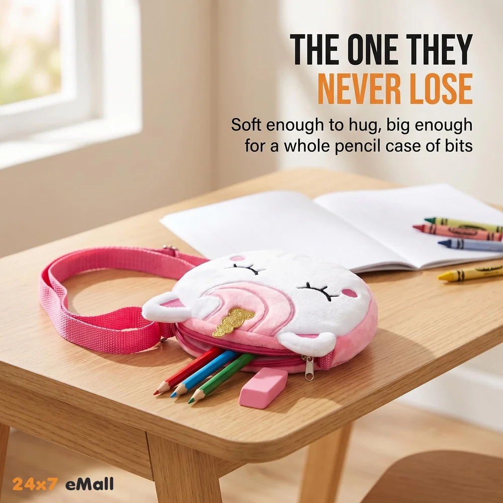 Emoji Pencil Pouch Soft Toys for Children, Kids Favorite Pencil Box (Unicorn Round)