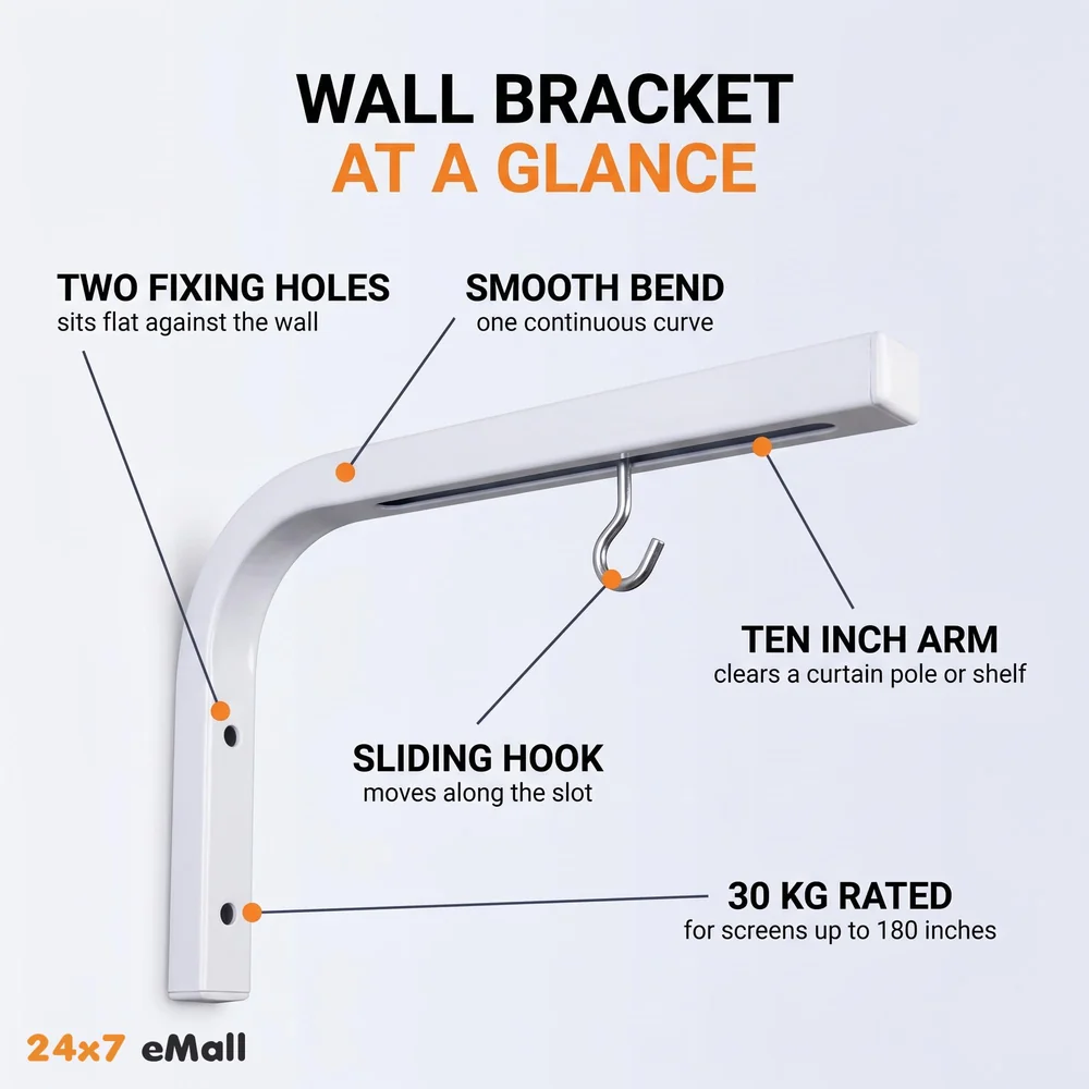 10 inch Universal Projector Mount Bracket Screen L-Bracket Wall Hanging Mount Kit 10" Adjustable Extension with Hook for Projector Screen Indoor Outdoor Movie Video Home Theater, White
