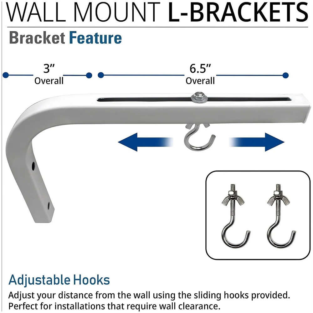 10 inch Universal Projector Mount Bracket Screen L-Bracket Wall Hanging Mount Kit 10" Adjustable Extension with Hook for Projector Screen Indoor Outdoor Movie Video Home Theater, White