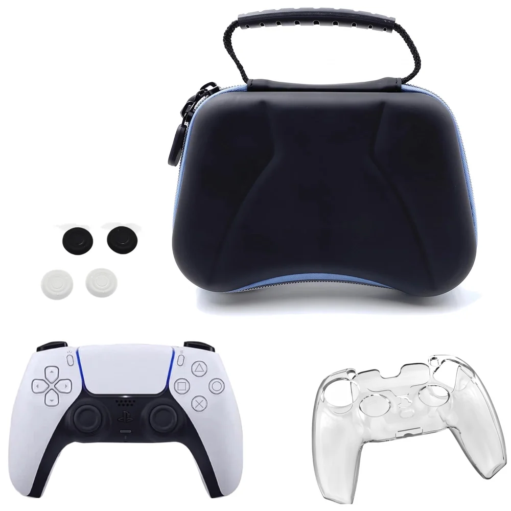 Controller Case Compatible with PlayStation 5 Controller Black Hard Shell with Clear Cover and Thumb Grips