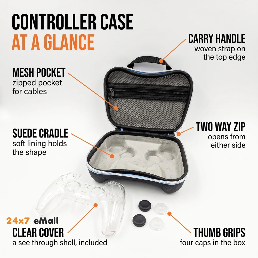 Controller Case Compatible with PlayStation 5 Controller Black Hard Shell with Clear Cover and Thumb Grips