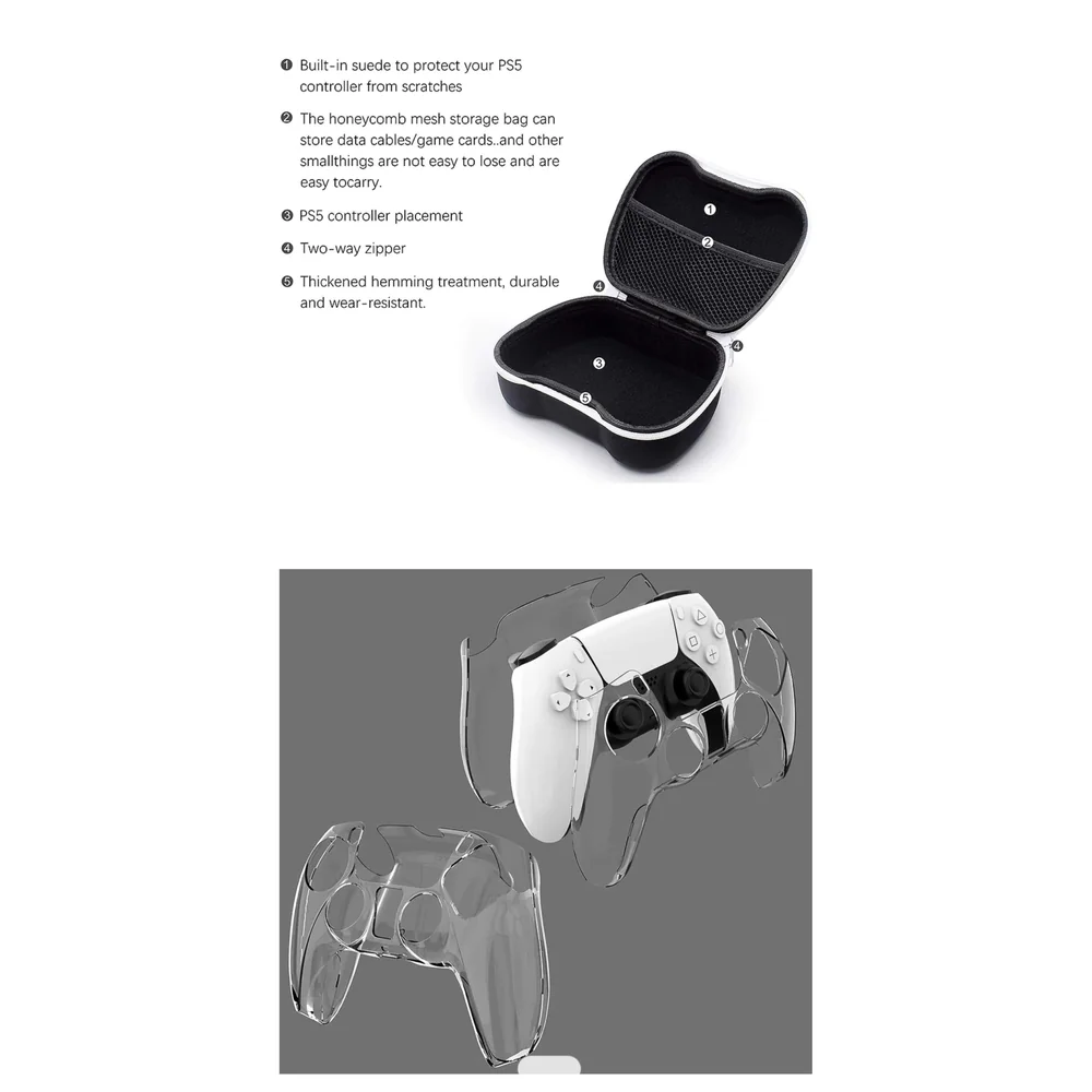 Controller Case Compatible with PlayStation 5 Controller Black Hard Shell with Clear Cover and Thumb Grips