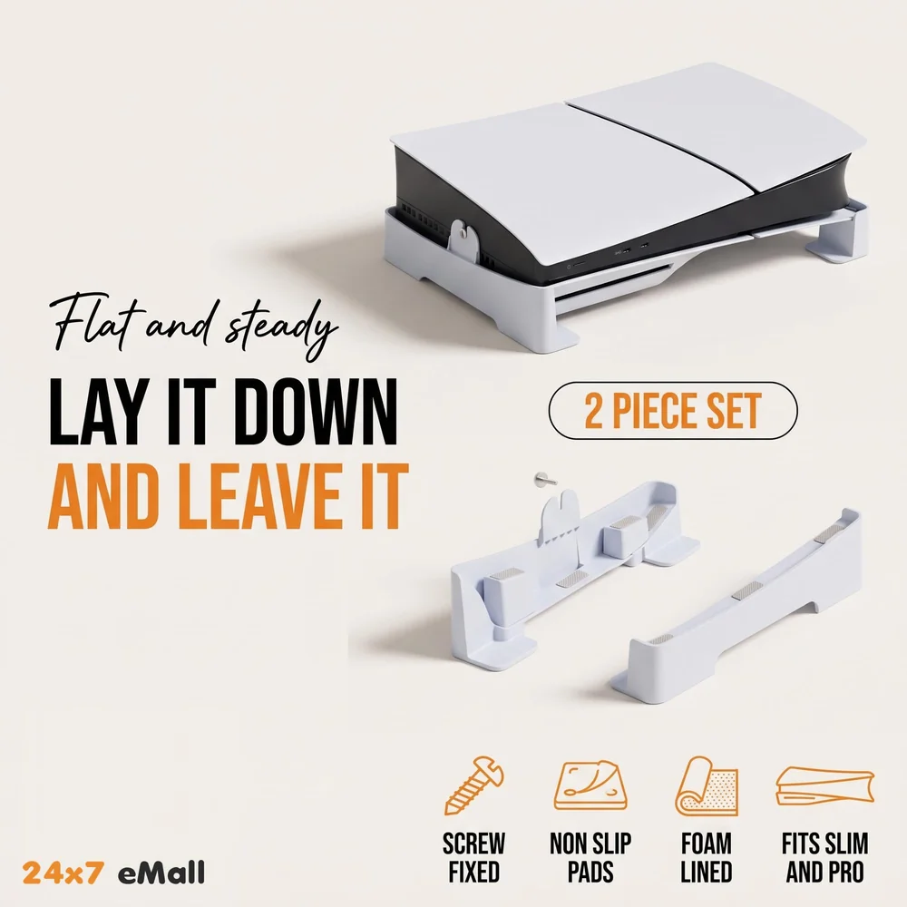 Gaming Stand for Slim and Pro Consoles with Horizontal Standing Base, Screw-in Mount, Stable and Firm Grip