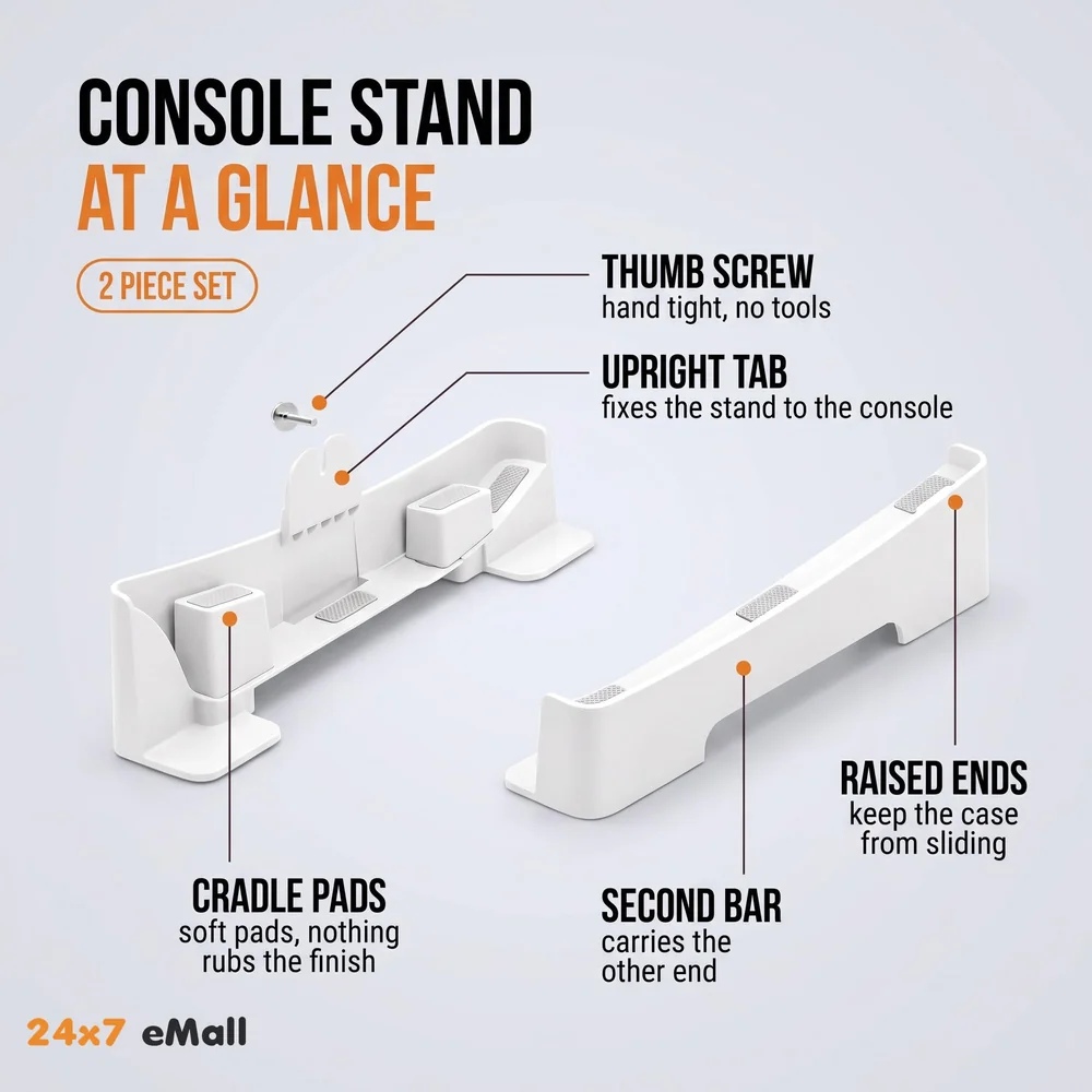 Gaming Stand for Slim and Pro Consoles with Horizontal Standing Base, Screw-in Mount, Stable and Firm Grip