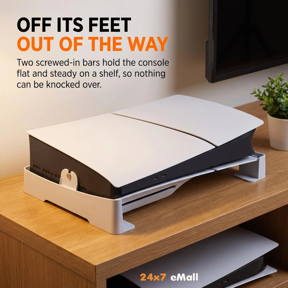 Gaming Stand for Slim and Pro Consoles with Horizontal Standing Base, Screw-in Mount, Stable and Firm Grip