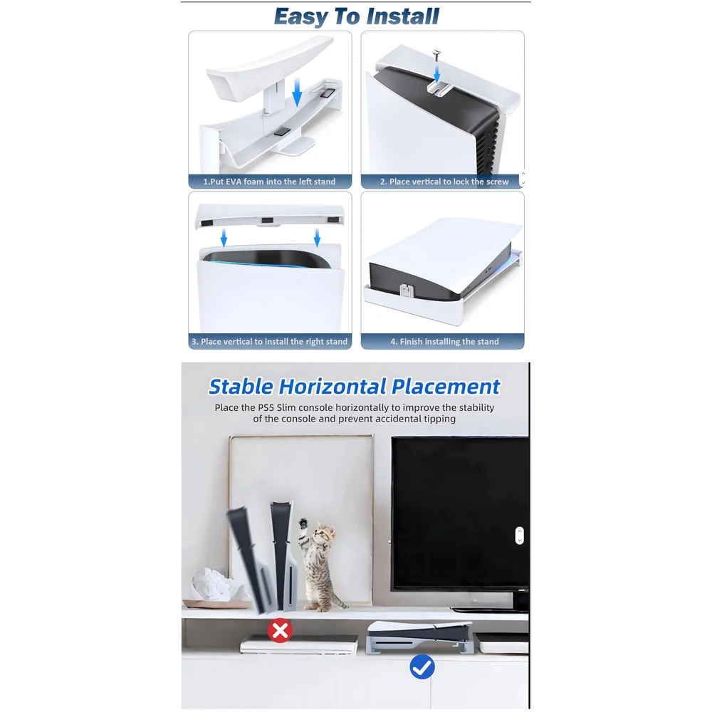 Gaming Stand for Slim and Pro Consoles with Horizontal Standing Base, Screw-in Mount, Stable and Firm Grip