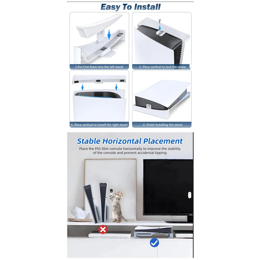 Horizontal Stand for PS5 Slim and Pro PVC Screw In Mount