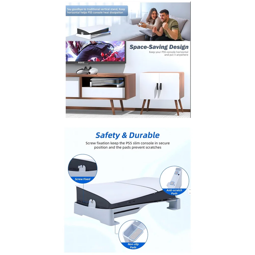 Horizontal Stand for PS5 Slim and Pro PVC Screw In Mount