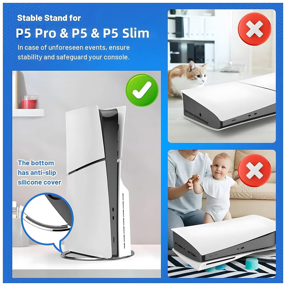 Vertical Stand for PS5 Fat Slim Pro 6.1 Inch Metal Base