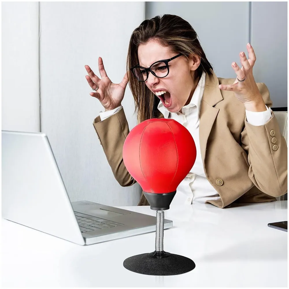 Desk Punching Bag Stress Buster Relief Free Standing Desk Table Boxing Punch Ball Suction Cup Reflex Strain 36 Cm Height Gag Gift