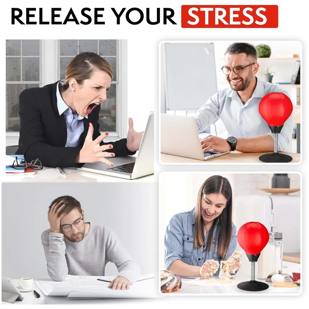 Desk Punching Bag Stress Buster Relief Free Standing Desk Table Boxing Punch Ball Suction Cup Reflex Strain 36 Cm Height Gag Gift