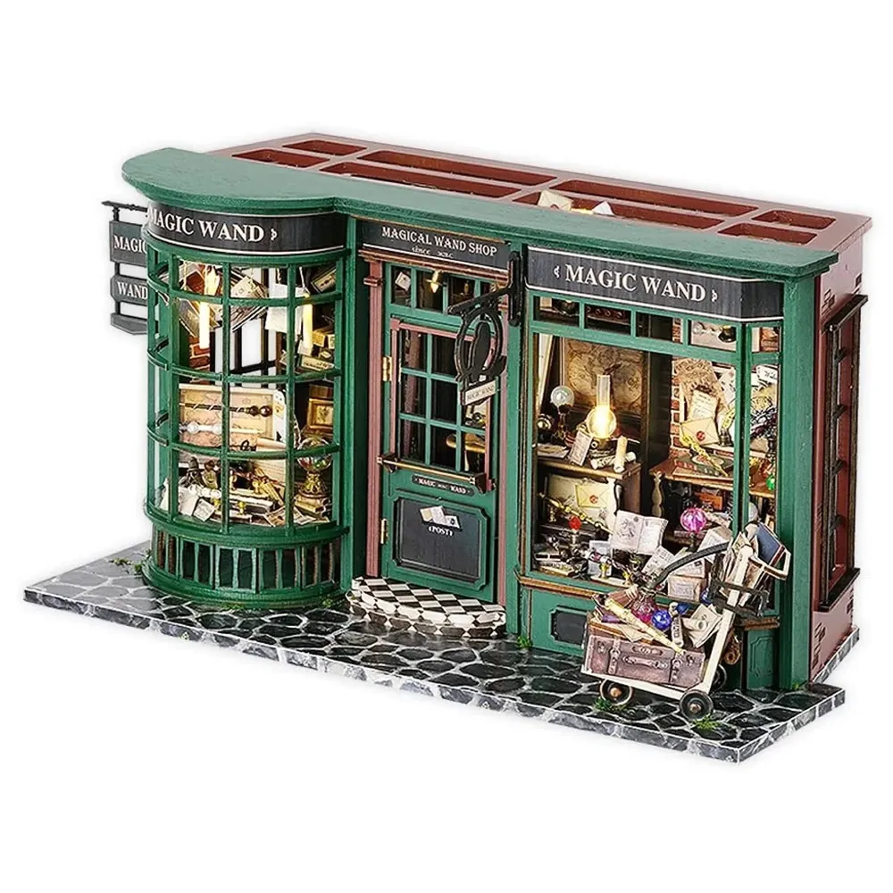 TuKIIE DIY Miniature Dollhouse Kit with Furniture, 1:24 Scale Creative Room Opened & Closed Movie Inspired Wooden Doll House for Kids Teens Adults(Magical Wand Shop)