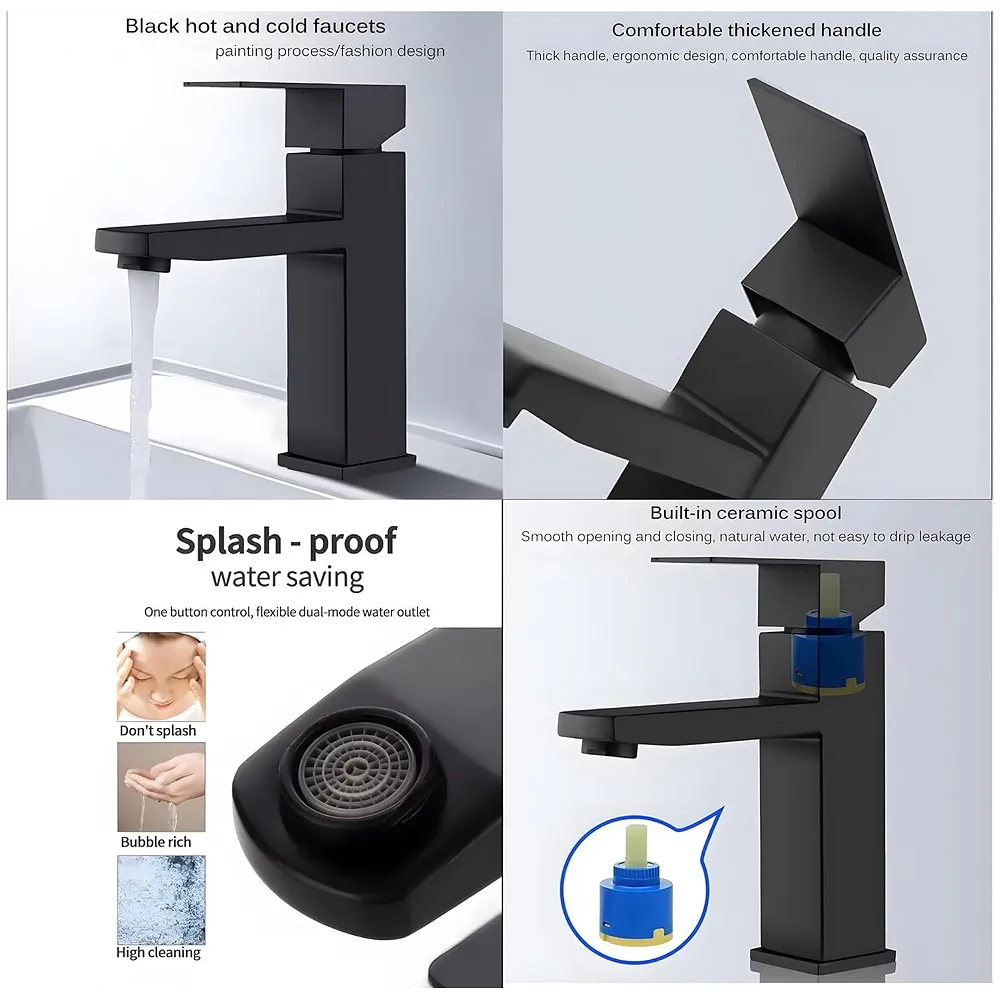 Matt Black Basin Mixer Faucet Tap Black Matt Design Hot and Cold Bathroom Short Body - 7 Inches