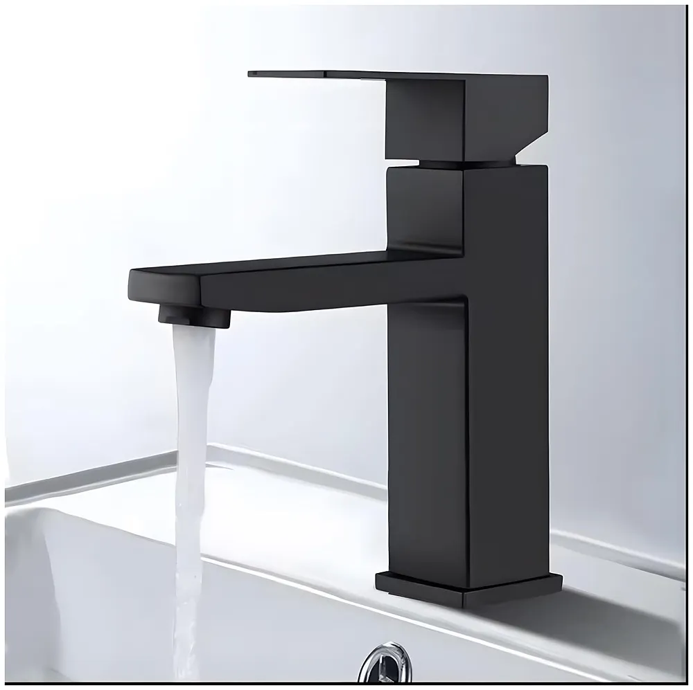 Matt Black Basin Mixer Faucet Tap Black Matt Design Hot and Cold Bathroom Short Body - 7 Inches