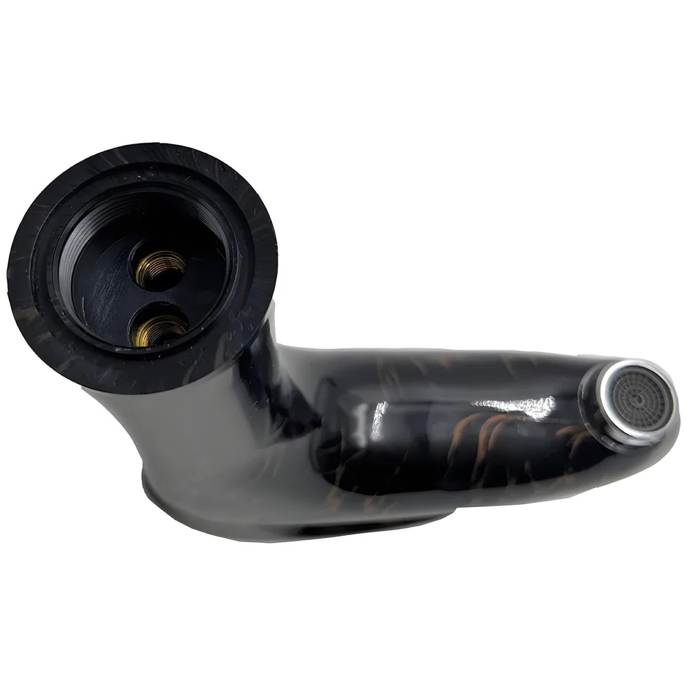 PVC Black Basin Tap Faucet Mixer Black Gold Marble Design for Bathroom Toilet Wash Basins Hot and Cold Water Tap Short Body - 7 Inches Wash Basin tap