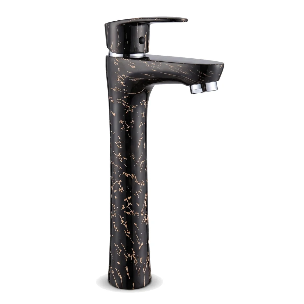 12 inch PVC Basin Mixer Faucet Tap Black Gold Marble Design Hot and Cold Bathroom Tap Tall Body - 30 Cm