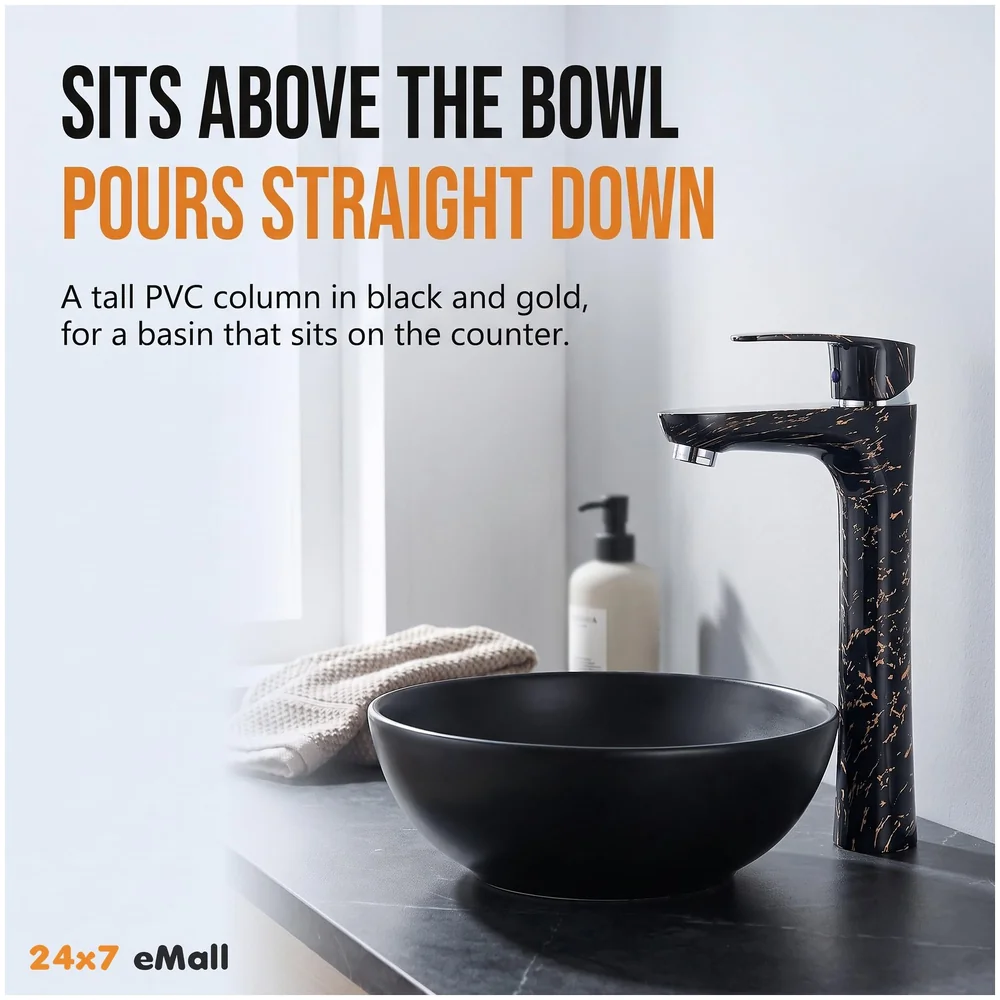 12 inch PVC Basin Mixer Faucet Tap Black Gold Marble Tall 30 cm Premium