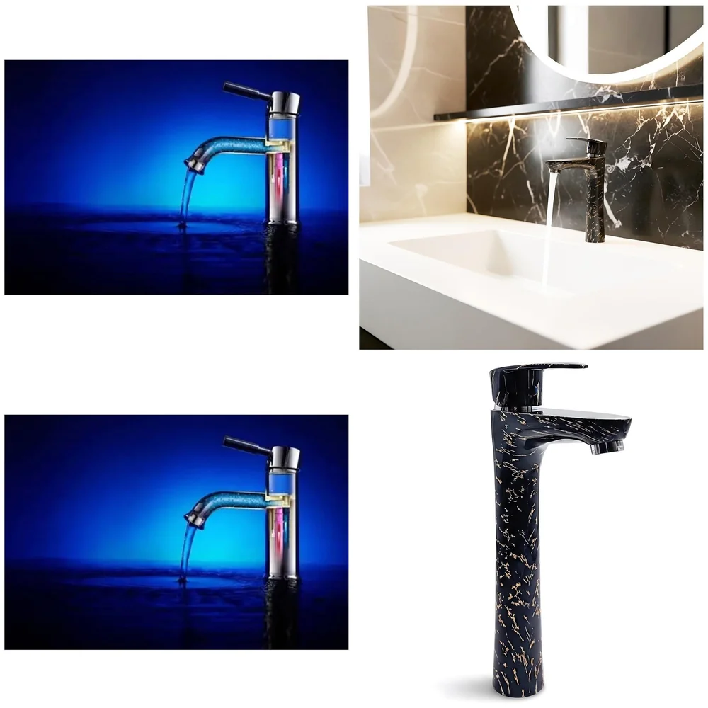 12 inch PVC Basin Mixer Faucet Tap Black Gold Marble Tall 30 cm Premium