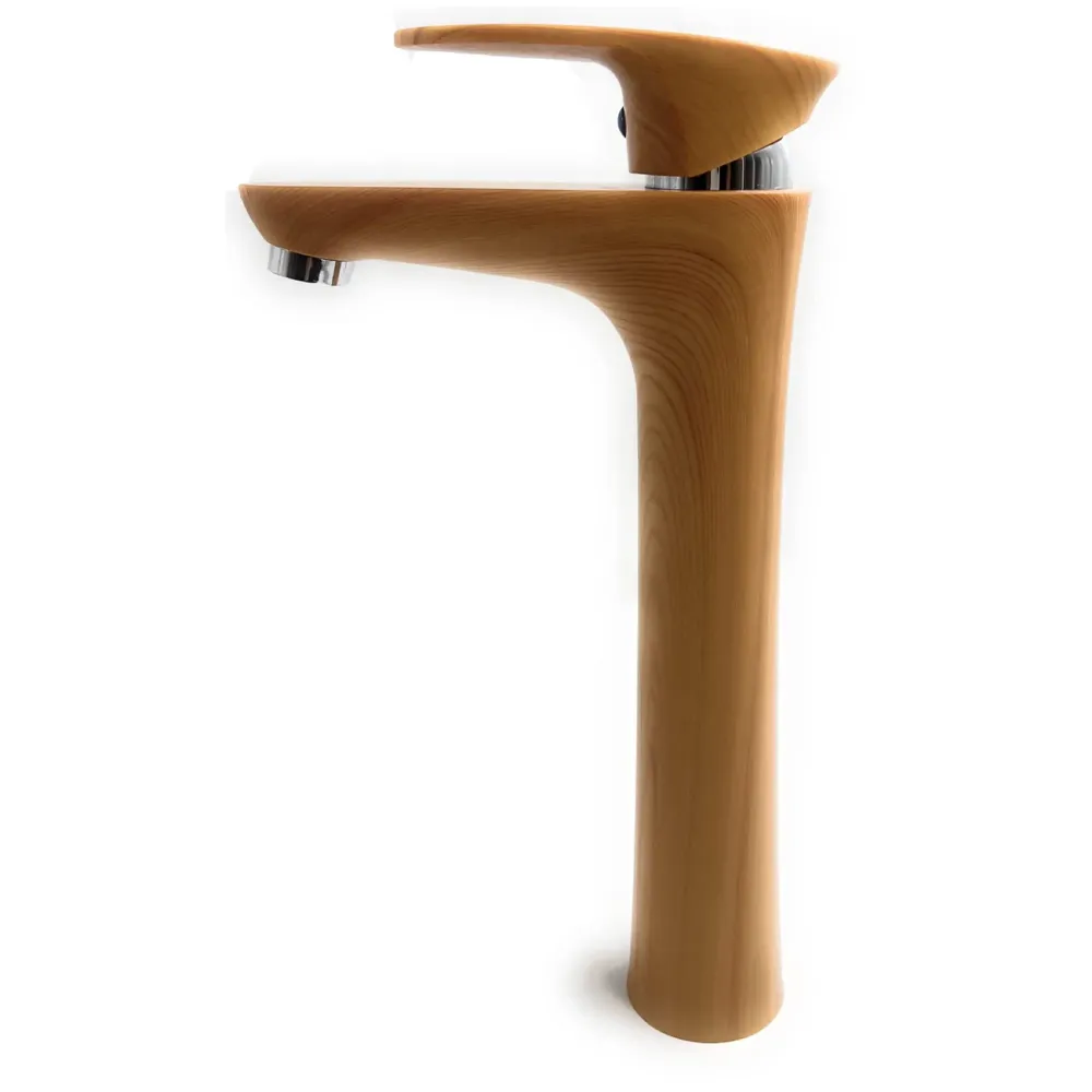 PVC Basin Mixer Faucet Tap Wood Design Wooden Colour Hot and Cold Bathroom Tap (Tall Body - 12 Inches)