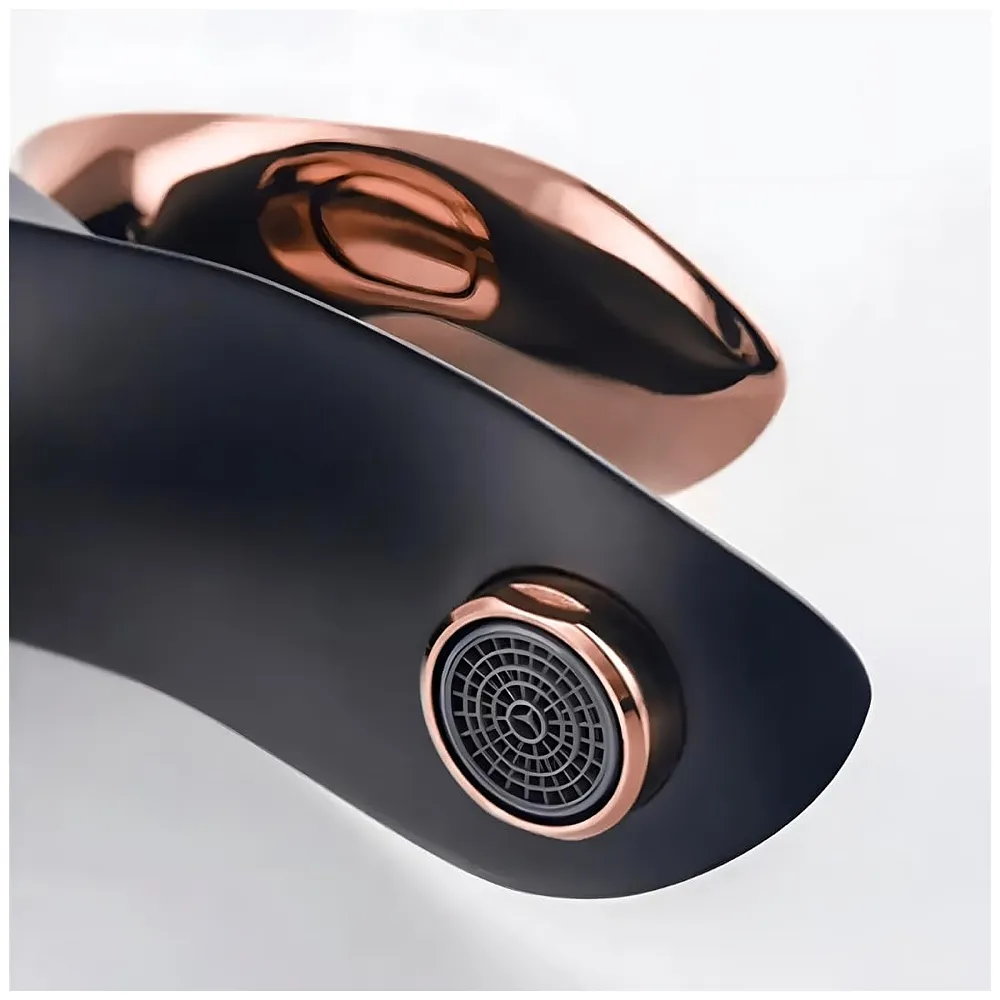 Black Rose Gold Basin Mixer Tap 7 inch Hot and Cold with 2 Pipes