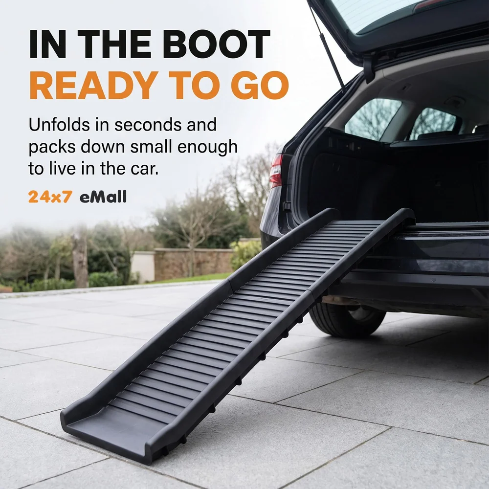 Folding Dog Ramp for Cars 62 x 15.5 x 3.5 Inches Black, 4 Times Folding (15.5 x 10 Inch) for Storage, Pet Car Ramp Stairs