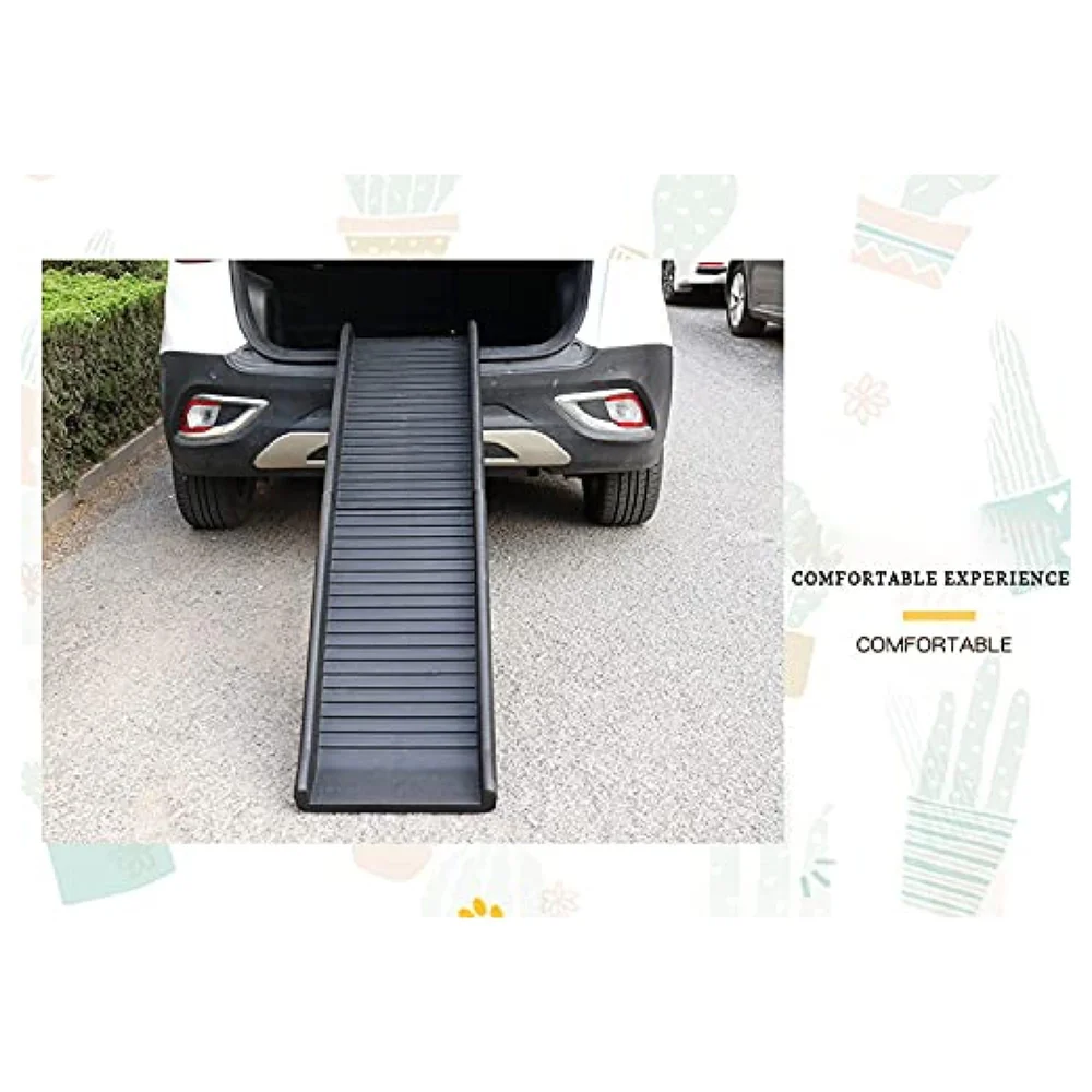 Folding Dog Ramp for Cars 62 x 15.5 x 3.5 Inches Black, 4 Times Folding (15.5 x 10 Inch) for Storage, Pet Car Ramp Stairs