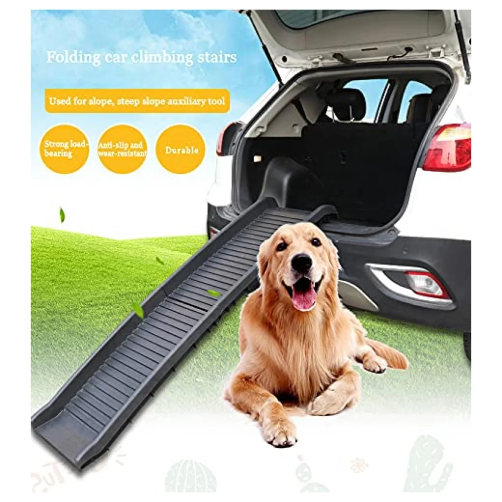 Folding Dog Ramp for Cars 62 x 15.5 x 3.5 Inches Black, 4 Times Folding (15.5 x 10 Inch) for Storage, Pet Car Ramp Stairs