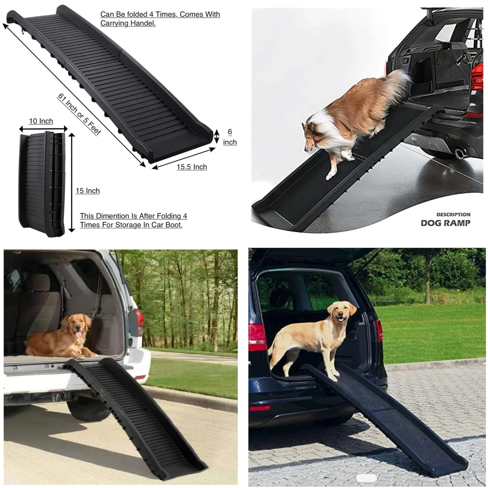 Folding Dog Ramp for Cars 62 x 15.5 x 3.5 Inches Black, 4 Times Folding (15.5 x 10 Inch) for Storage, Pet Car Ramp Stairs