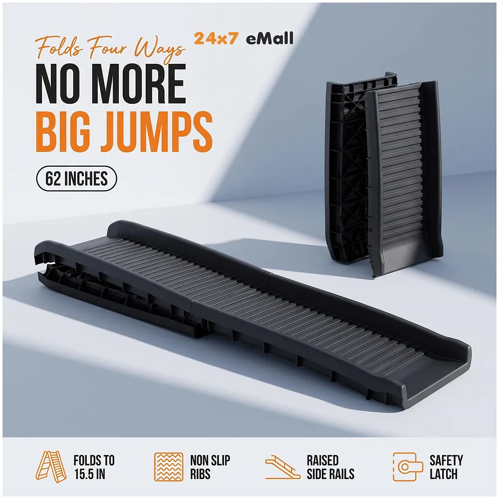 Folding Dog Ramp for Cars 62 x 15.5 x 3.5 Inch 4 Fold Black Pets