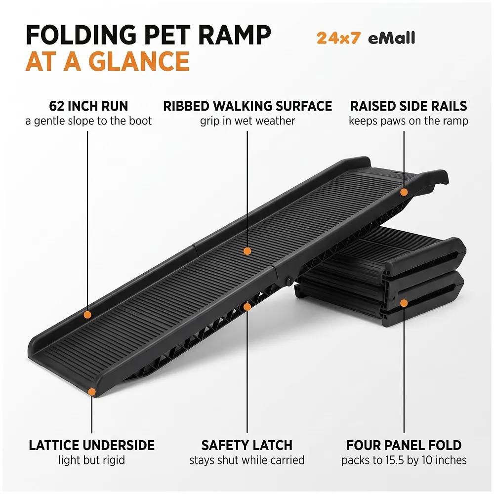Folding Dog Ramp for Cars 62 x 15.5 x 3.5 Inch 4 Fold Black Pets