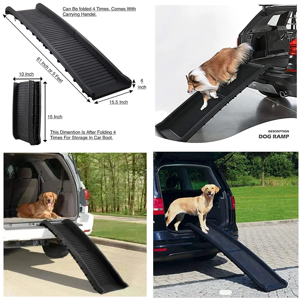 Folding Dog Ramp for Cars 62 x 15.5 x 3.5 Inch 4 Fold Black Pets