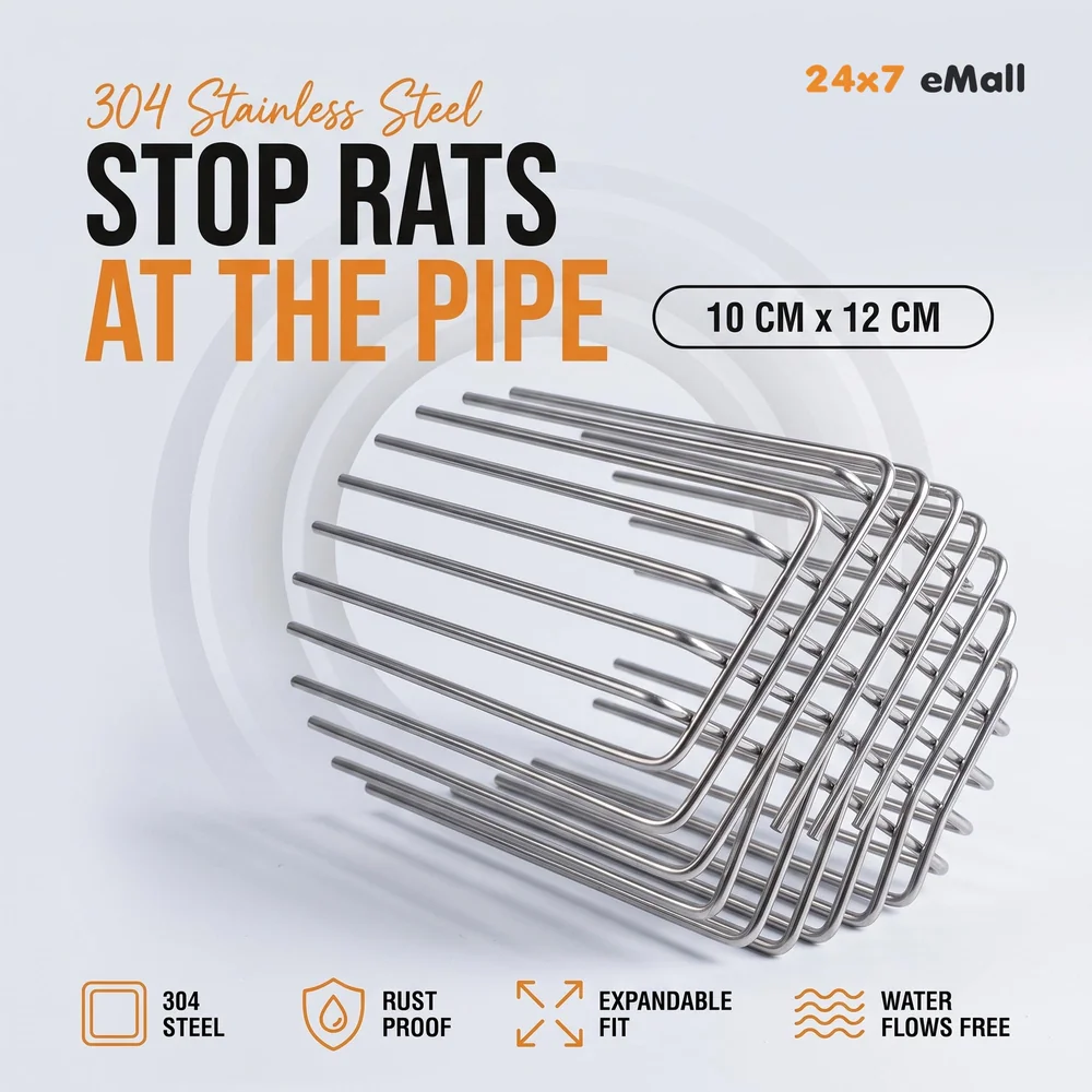 Large Rat Mesh Guard for Pipes and Drains Rodent Blocker Anti Rust Steel Wire Grid Universal Fit Expandable – 10 Cm Diameter, 12 Cm Length, for Mice and Birds.