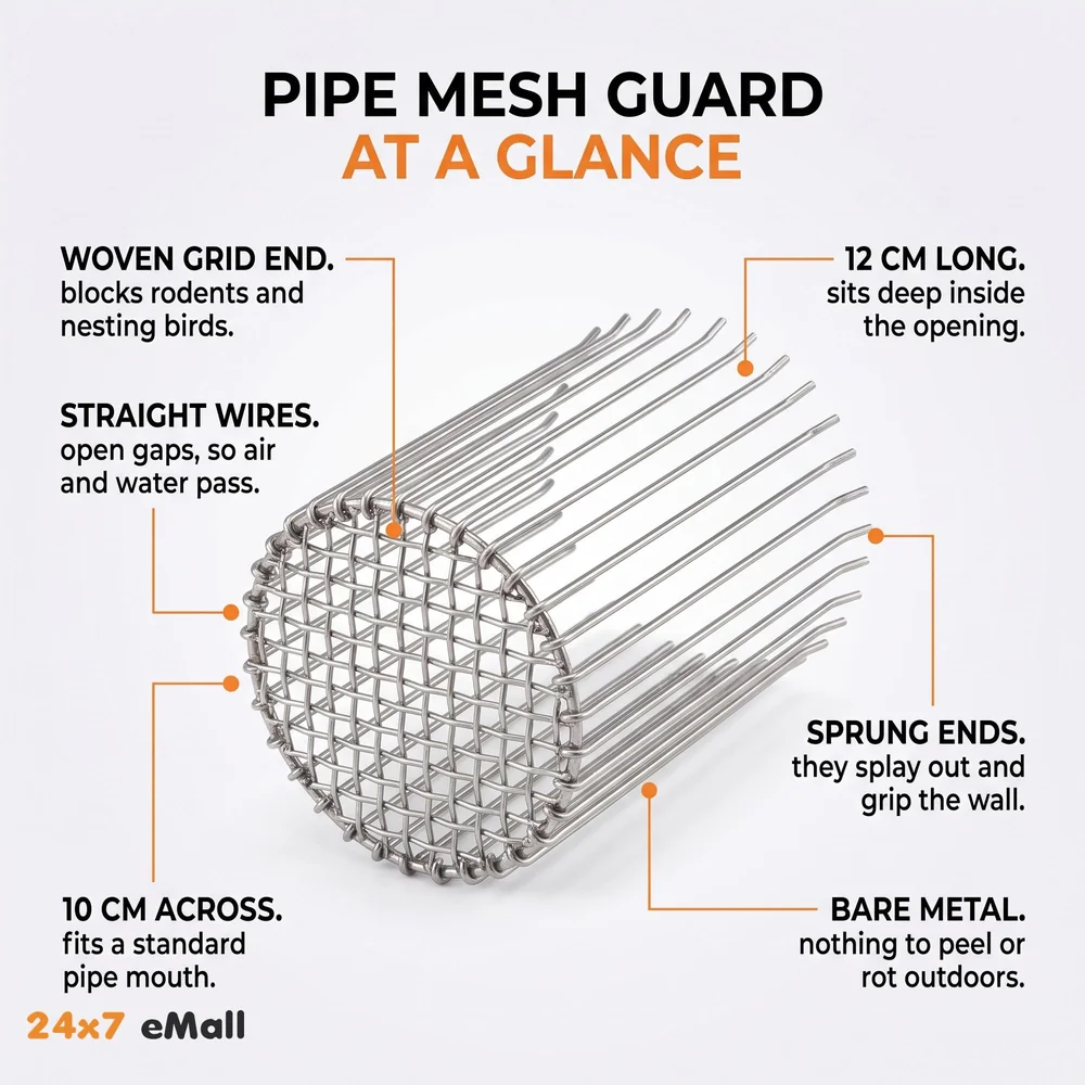 Large Rat Mesh Guard for Pipes and Drains Rodent Blocker Anti Rust Steel Wire Grid Universal Fit Expandable – 10 Cm Diameter, 12 Cm Length, for Mice and Birds.