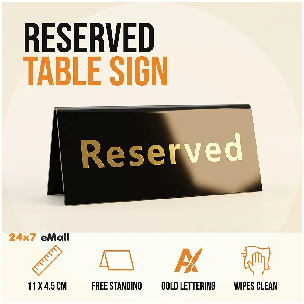 1 Pc Black Acrylic Reserved Table Sign 11 x 4.5 cm Hotels