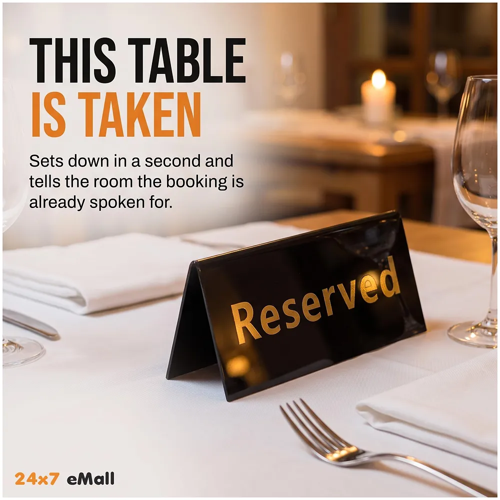 1 Pc Black Acrylic Reserved Table Sign 11 x 4.5 cm Hotels