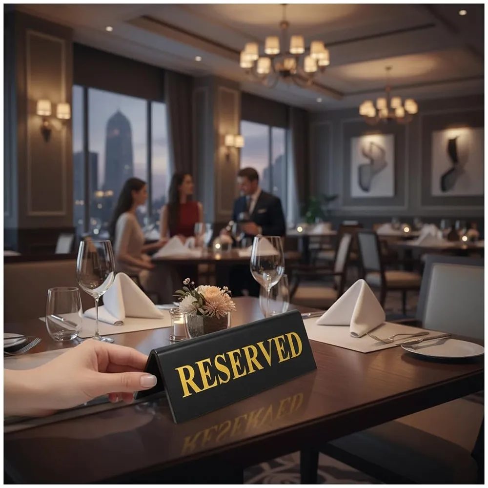 1 Pc Black Acrylic Reserved Table Sign 11 x 4.5 cm Hotels