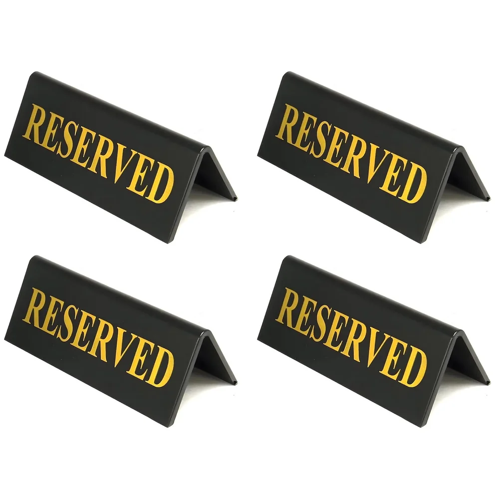Pack of 4 Black Acrylic Reserved Table Sign 11 x 4.5 cm Hotels