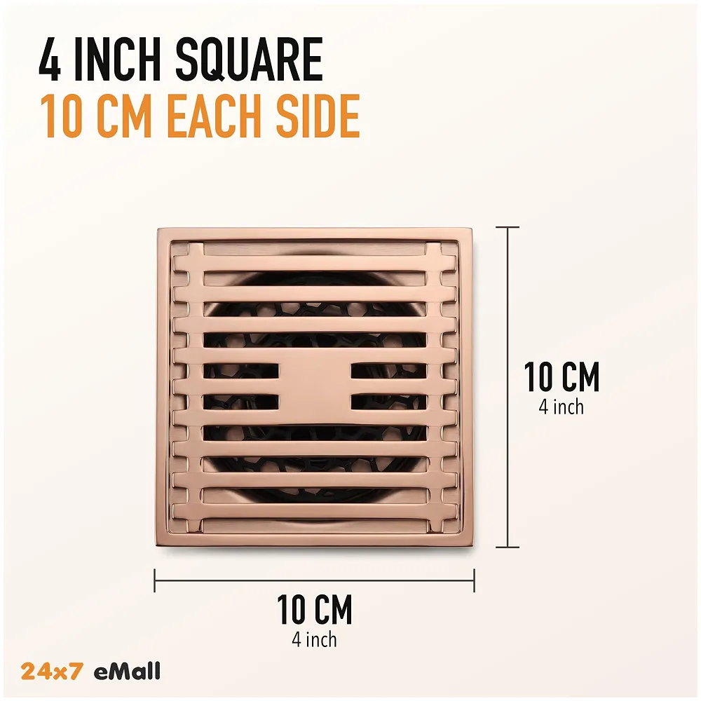 Rose Gold Bathroom Floor Drain Jali Anti Cockroach 4 Inch Square